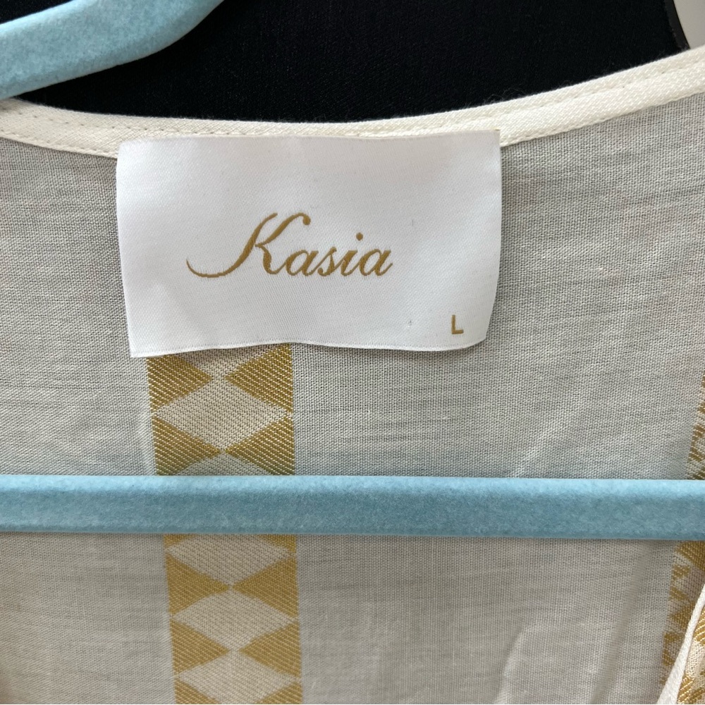 Kasia Wrap Mini Dress Gold/Ivory Size L - Picture 11 of 14